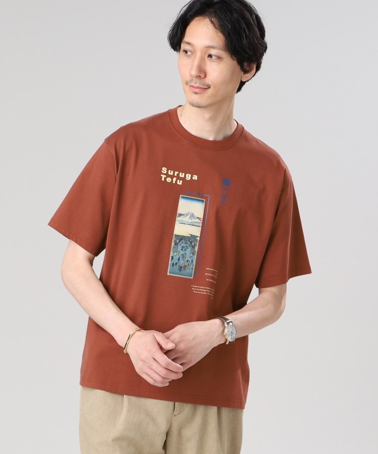 タケオキクチ(TAKEO KIKUCHI)の【Sサイズ～】日本画 グラフィック プリント Tシャツ 東京 キャメル(041)