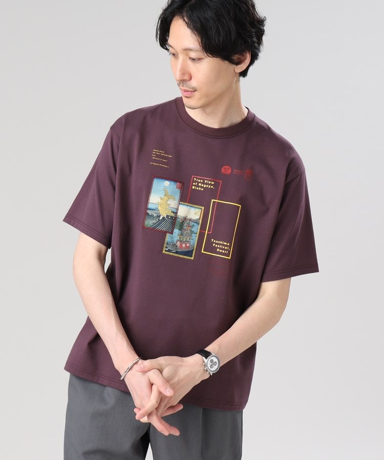 タケオキクチ(TAKEO KIKUCHI)の【Sサイズ～】日本画 グラフィック プリント Tシャツ 愛知 パープル(083)
