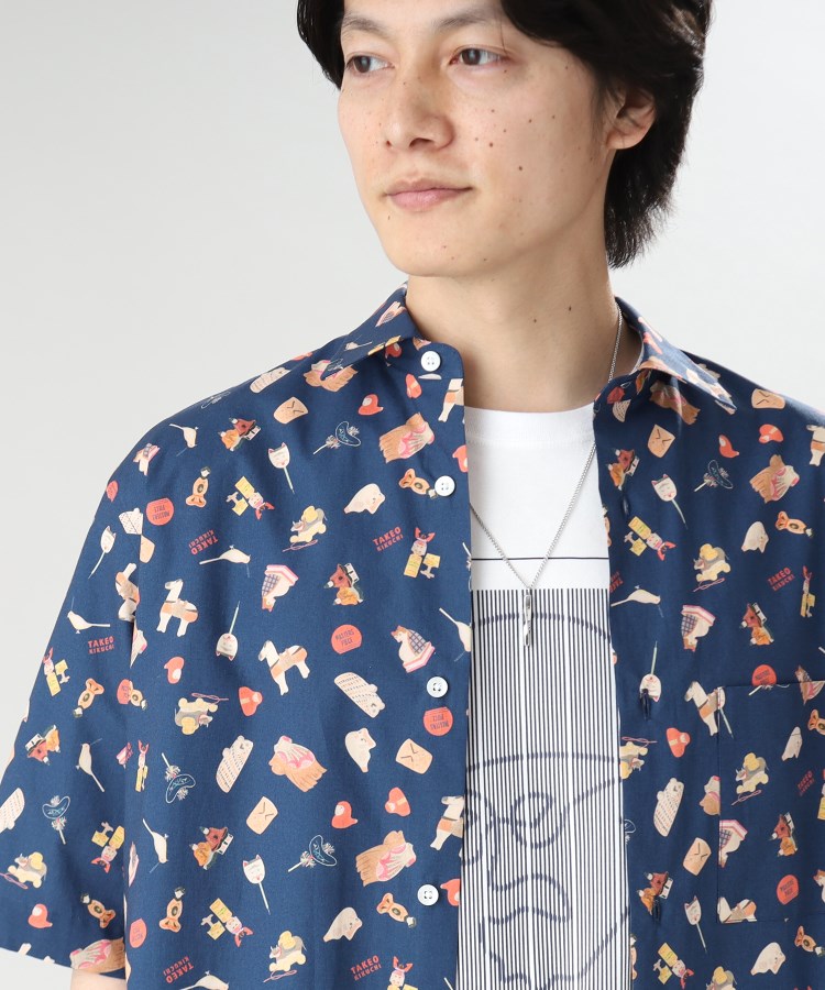 【TAKEO KIKUCHI】タケオキクチ(3)日本製 総柄 シャツ