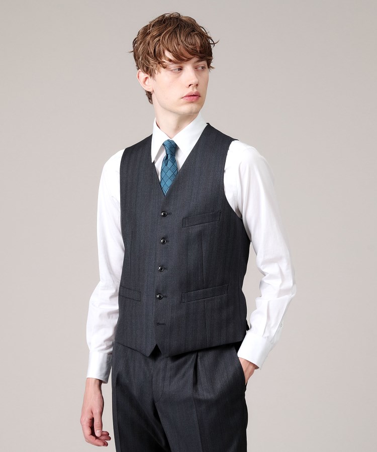 タケオキクチ(TAKEO KIKUCHI)の【DORMEUIL/3ピース対応】グレンストライプ ベスト ブルー(393)