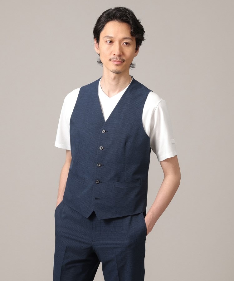 タケオキクチ(TAKEO KIKUCHI)の【抗菌防臭／3ピース対応】COOL DOTS（R）ドビープリント ベスト ネイビー(093)