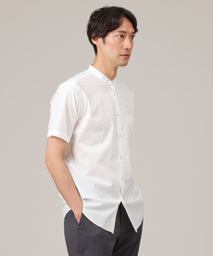 タケオキクチ(TAKEO KIKUCHI)のコットン セルロース バンドカラー 半袖シャツ ホワイト(001)