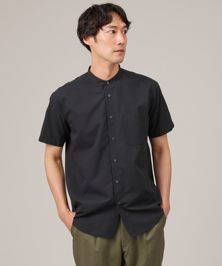タケオキクチ(TAKEO KIKUCHI)のコットン セルロース バンドカラー 半袖シャツ ブラック(019)