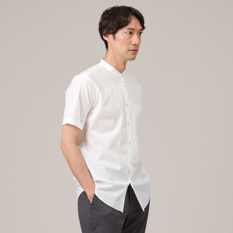 タケオキクチ(TAKEO KIKUCHI)のコットン セルロース バンドカラー 半袖シャツ カジュアルシャツ