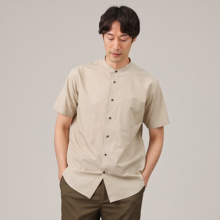 タケオキクチ(TAKEO KIKUCHI)のコットン セルロース バンドカラー 半袖シャツ カジュアルシャツ