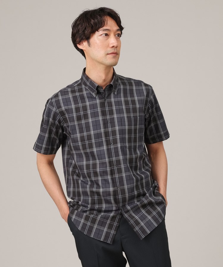 タケオキクチ(TAKEO KIKUCHI)のコットン セルロース チェック 半袖シャツ ブラック(219)