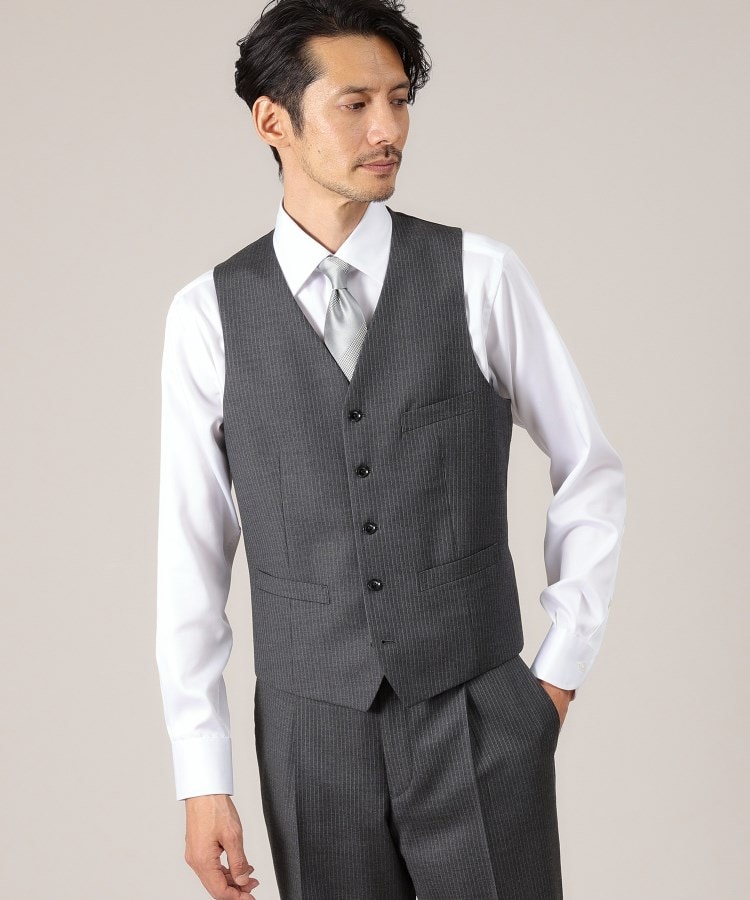 タケオキクチ(TAKEO KIKUCHI)の【DORMEUIL AMADEUS365】ピンストライプ ベスト/3ピース対応 チャコールグレー(313)