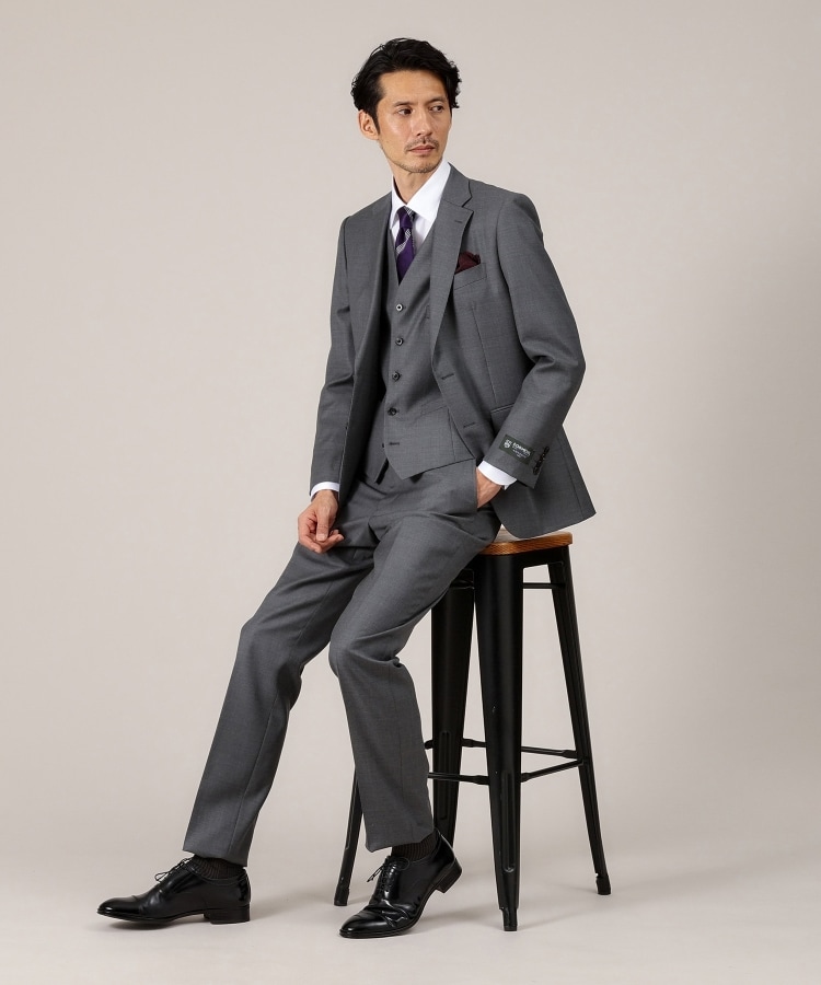 冬ギフト  DORMEUIL AMADEUS365】無地見え ダイアゴナル スーツ/3ピース スーツ