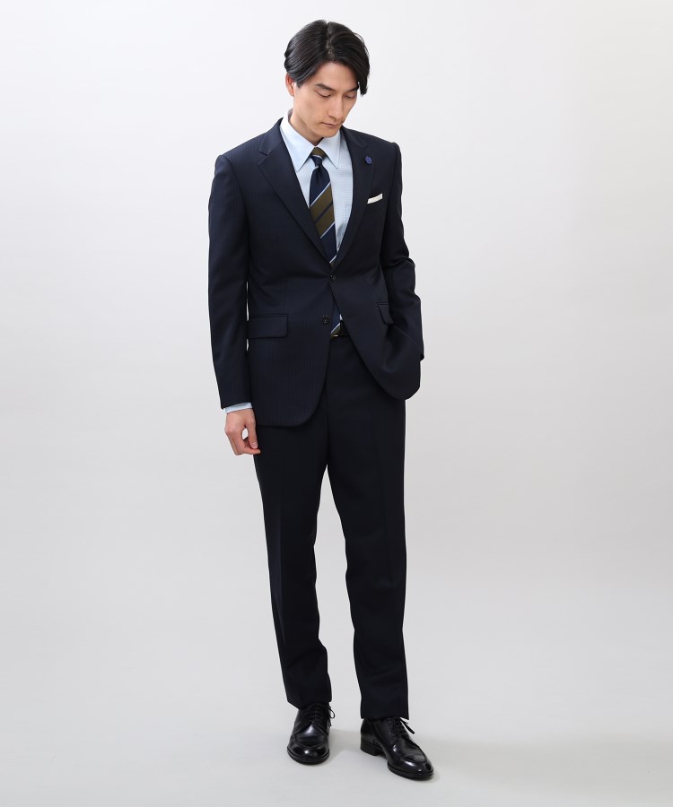 タケオキクチ(TAKEO KIKUCHI)の絣りストライプ スーツ ネイビー(393)