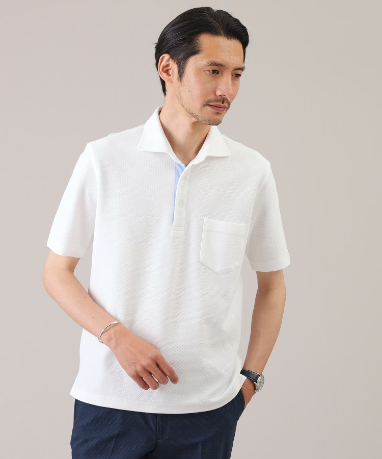 タケオキクチ(TAKEO KIKUCHI)の【抗菌防臭／5サイズ展開】ハニカムメランジ ポロシャツ ホワイト(001)