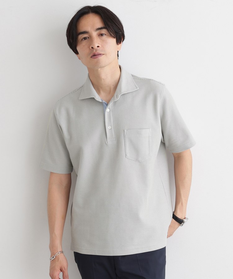 タケオキクチ(TAKEO KIKUCHI)の【抗菌防臭／5サイズ展開】ハニカムメランジ ポロシャツ ライトグレー(011)
