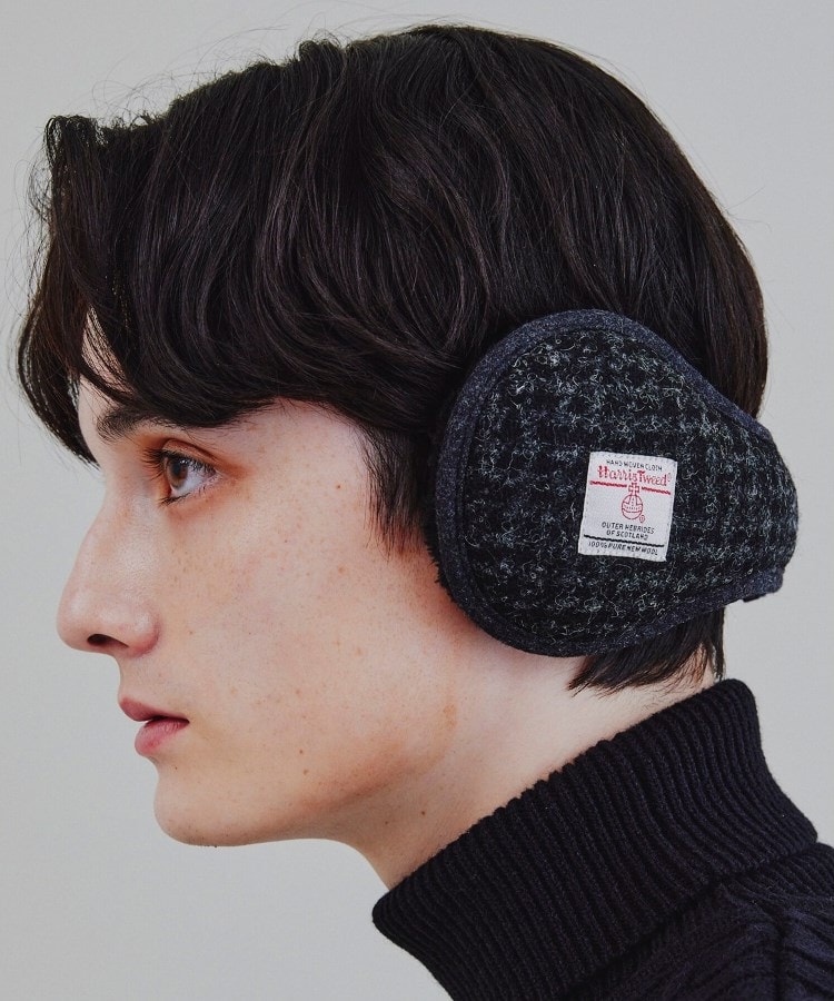 ティーケー タケオ キクチ(tk.TAKEO KIKUCHI)のハリスツイード生地使用 イヤーマフラー ／ Harris Tweed ブラック(219)