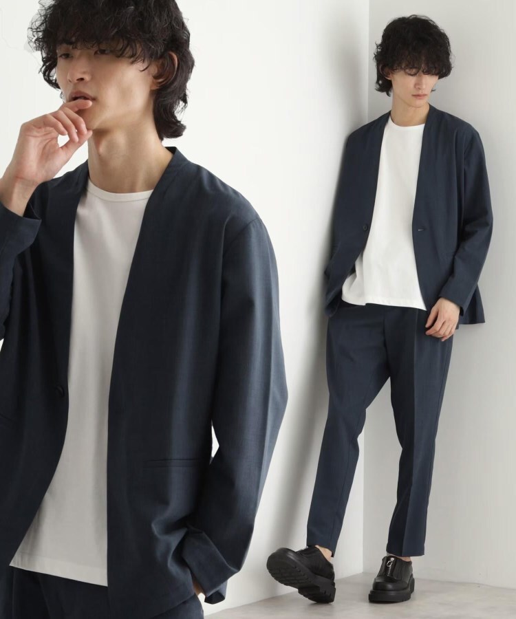 ティーケー タケオ キクチ(tk.TAKEO KIKUCHI)の【WEB限定 マシンウォッシャブル】機能性エアリードライノーカラーセットアップ/ノーカラージャケット&テーパードスラックス36