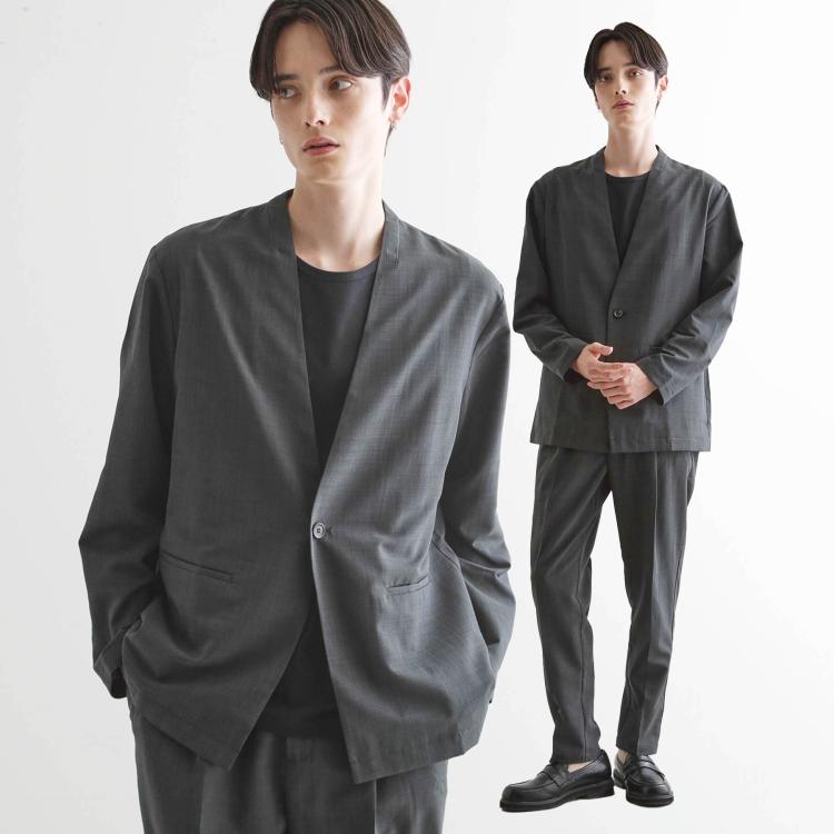 ティーケー タケオ キクチ(tk.TAKEO KIKUCHI)の【WEB限定 マシンウォッシャブル】機能性エアリードライノーカラーセットアップ/ノーカラージャケット&テーパードスラックス スーツセット