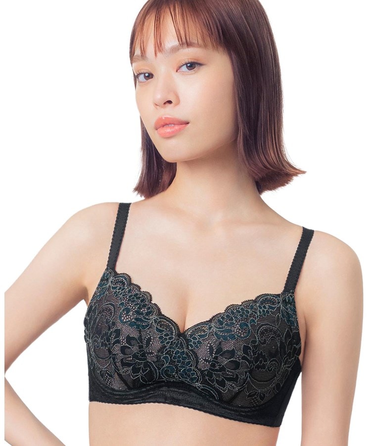 ウイング(Wing)の【小さく見せるブラ】 ブラジャー コンパクトにバストメイク 高さをおさえる KB6100 ブラック(019)