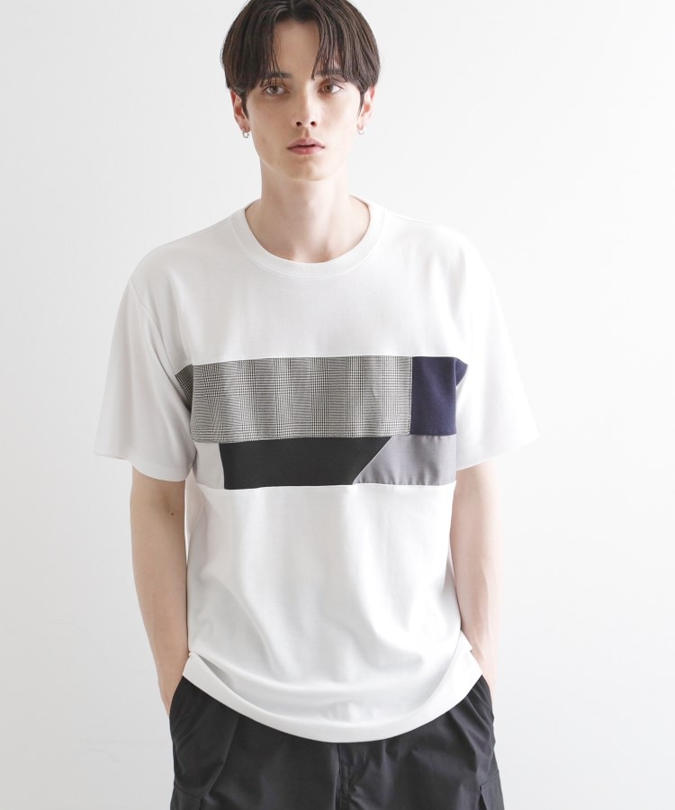 ティーケー タケオ キクチ(tk.TAKEO KIKUCHI)のパネル切替半袖Tシャツ ホワイト(001)