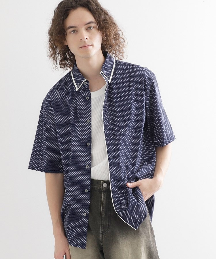 ティーケー タケオ キクチ(tk.TAKEO KIKUCHI)の2枚衿ドット柄シャツ ネイビー(094)