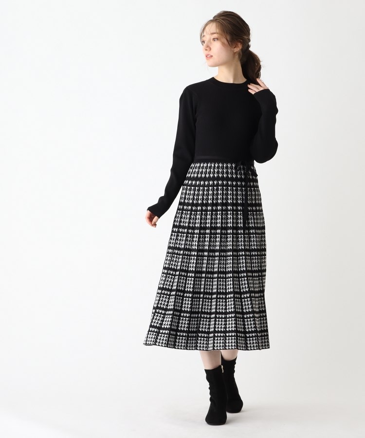 ◇千鳥チェックジャカード プリーツニットワンピース【WEB限定 ◇千鳥チェックジャカード プリーツニットワンピース【WEB限定
