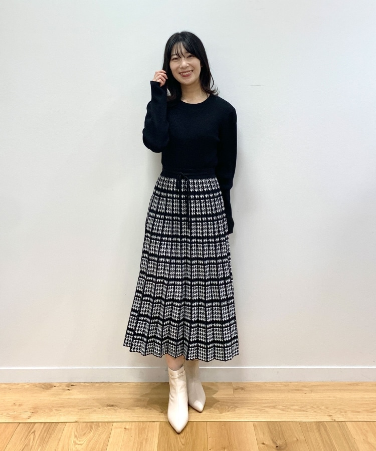 ◇千鳥チェックジャカード プリーツニットワンピース【WEB限定 ◇千鳥チェックジャカード プリーツニットワンピース【WEB限定