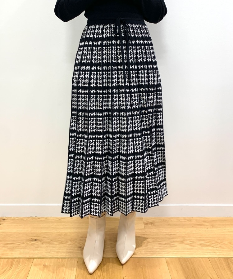 ◇千鳥チェックジャカード プリーツニットワンピース【WEB限定 ◇千鳥チェックジャカード プリーツニットワンピース【WEB限定