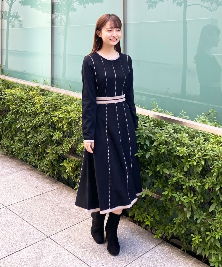 LOEWEバイカラーニットロングワンピース-
