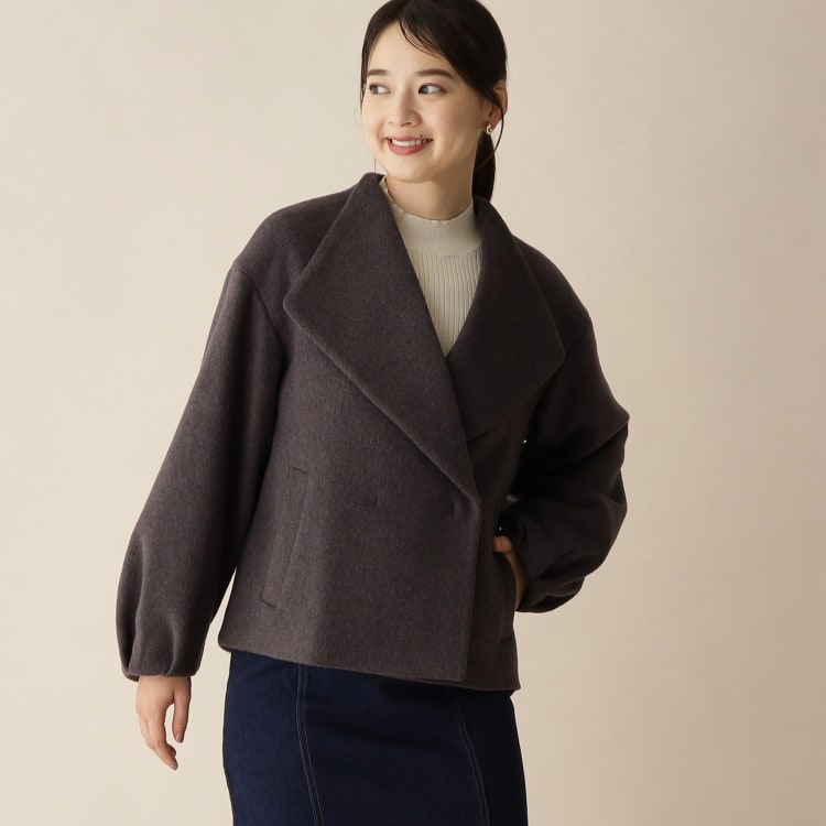 カシミヤ混ビッグカラーショートコート/ボリューム袖(チェスター カシミヤ混ビッグカラーショートコート/ボリューム袖(チェスター