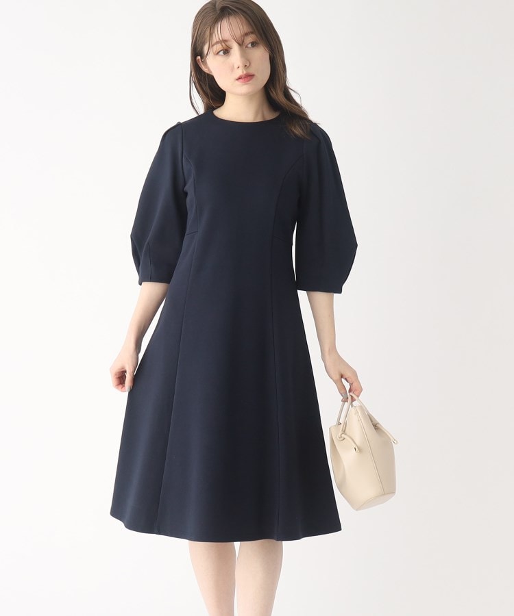 インデックス(index)の【DRESS】ダブルフェイス フィット＆フレアワンピース ネイビー(093)