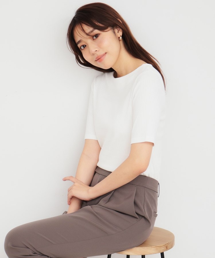 インデックス(index)の《5color/S-LLsize》ワイドリブボートネックトップス【洗濯機洗い可/接触冷感】 オフホワイト(003)
