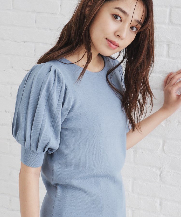 インデックス(index)の《S-LLsize/6color》ドライタッチ プリーツスリーブニット【洗濯機洗い可/抗ピル/接触冷感】 ブルー(891)
