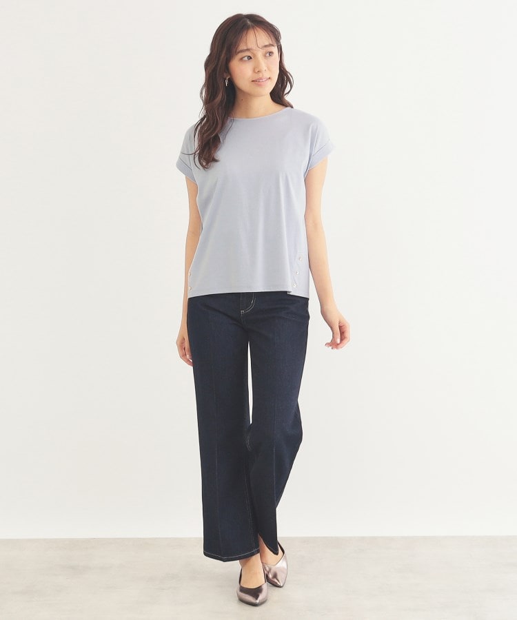 5color》サイドボタン付き フレンチスリーブトップス【接触冷感