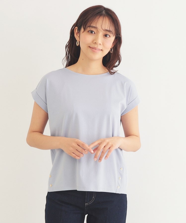 5color》サイドボタン付き フレンチスリーブトップス【接触冷感 5color》サイドボタン付き フレンチスリーブトップス【接触冷感