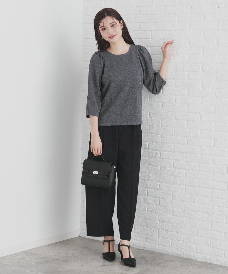 5color/S-LLsiza》カットジャカードパフスリーブトップス【洗濯 5color/S-LLsiza》カットジャカードパフスリーブトップス【洗濯