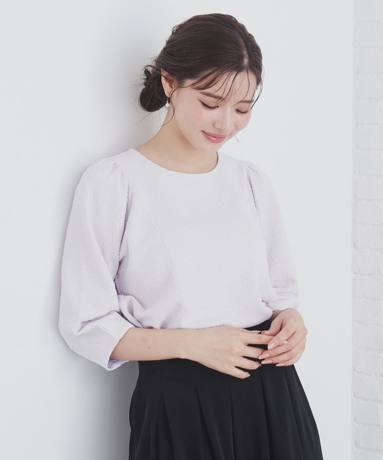5color/S-LLsiza》カットジャカードパフスリーブトップス【洗濯 5color/S-LLsiza》カットジャカードパフスリーブトップス【洗濯
