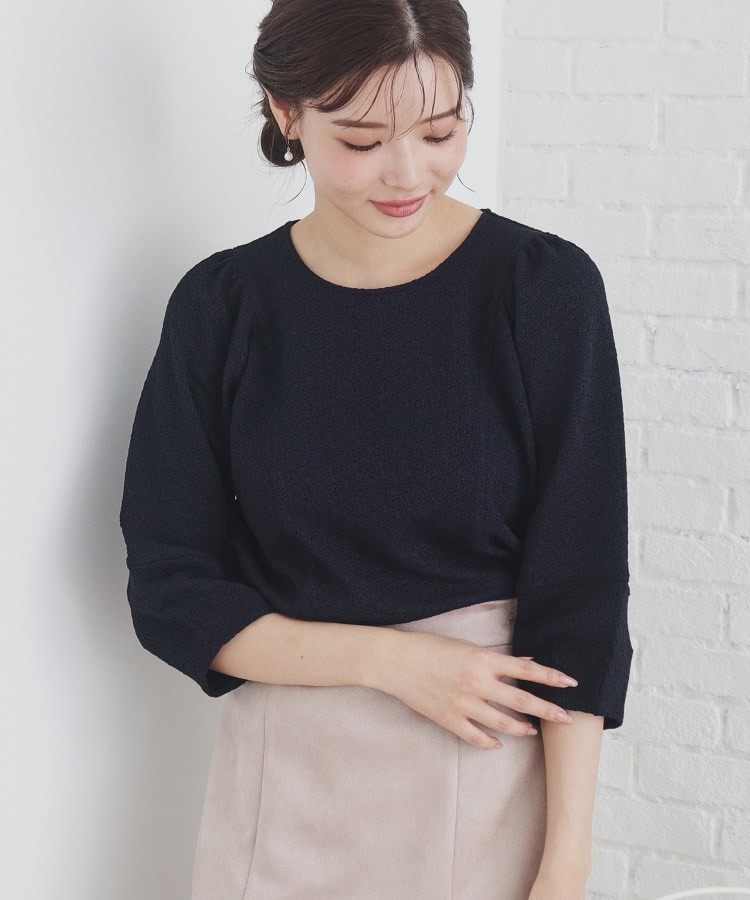 5color/S-LLsiza》カットジャカードパフスリーブトップス【洗濯 5color/S-LLsiza》カットジャカードパフスリーブトップス【洗濯