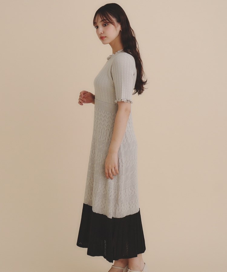 美人百花掲載》バイカラー透かし編みニットワンピース【洗濯機 美人百花掲載》バイカラー透かし編みニットワンピース【洗濯機