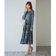 チェックプリーツ風ニットワンピース【洗濯機洗い可/抗ピル チェックプリーツ風ニットワンピース【洗濯機洗い可/抗ピル