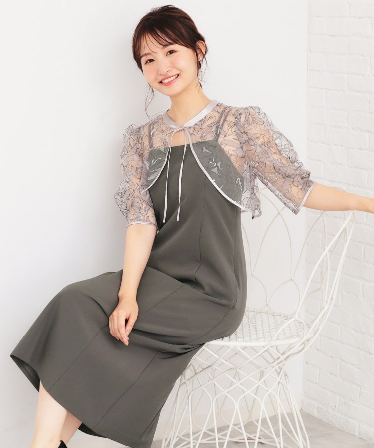 ツインセット》刺繍シアートップス×キャミワンピース【洗濯機 ツインセット》刺繍シアートップス×キャミワンピース【洗濯機