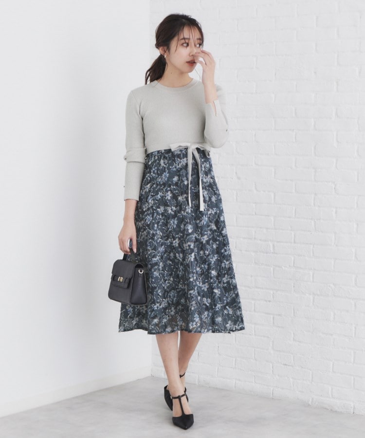 ラメニット×フラワージャカード ドッキングワンピース【洗濯機 ラメニット×フラワージャカード ドッキングワンピース【洗濯機