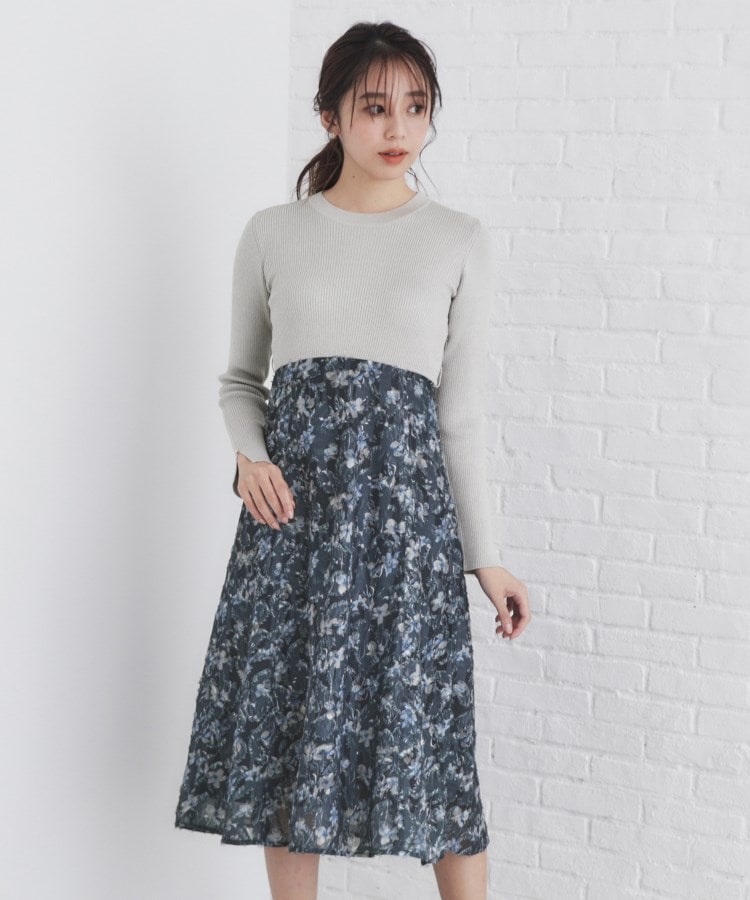 ラメニット×フラワージャカード ドッキングワンピース【洗濯機 ラメニット×フラワージャカード ドッキングワンピース【洗濯機