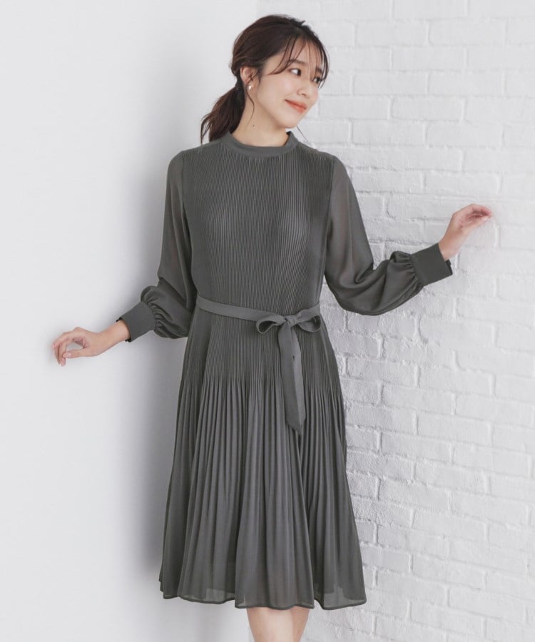 2WAYリボン プリーツワンピース【洗濯機洗い可】(ミドル 2WAYリボン プリーツワンピース【洗濯機洗い可】(ミドル