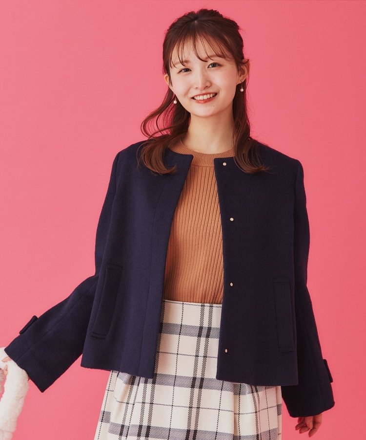 5color/XS-LLsize》ウール混ノーカラーショートコート(ノー 5color/XS-LLsize》ウール混ノーカラーショートコート(ノー