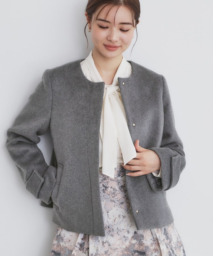 5color/XS-LLsize》ウール混ノーカラーショートコート(ノー 5color/XS-LLsize》ウール混ノーカラーショートコート(ノー