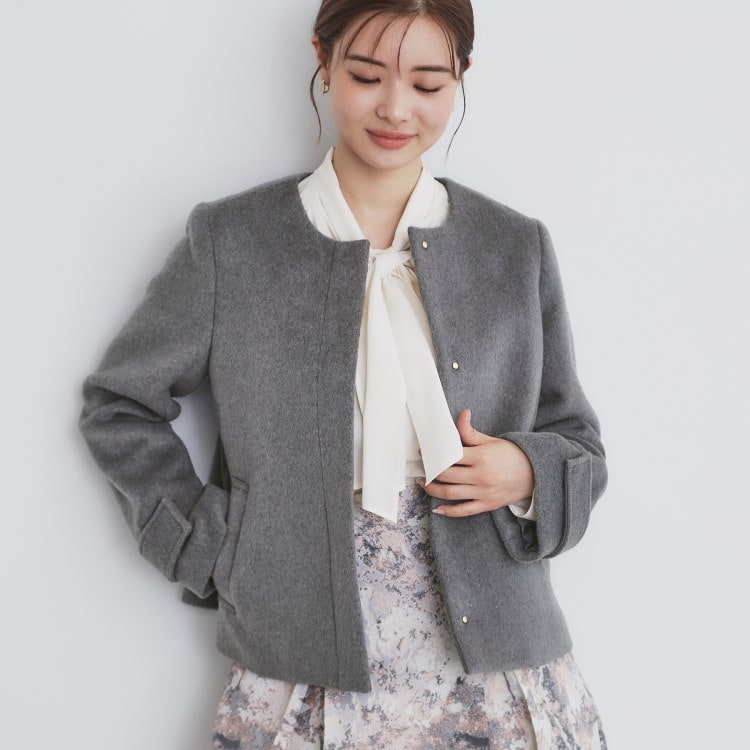 インデックス(index)の《5color/XS-LLsize》ウール混ノーカラーショートコート