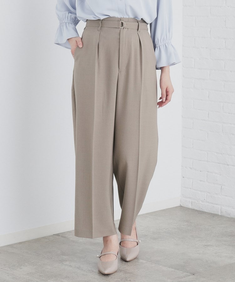 ストレッチベルテッドストレートパンツ【洗濯機洗い可/防シワ ストレッチベルテッドストレートパンツ【洗濯機洗い可/防シワ