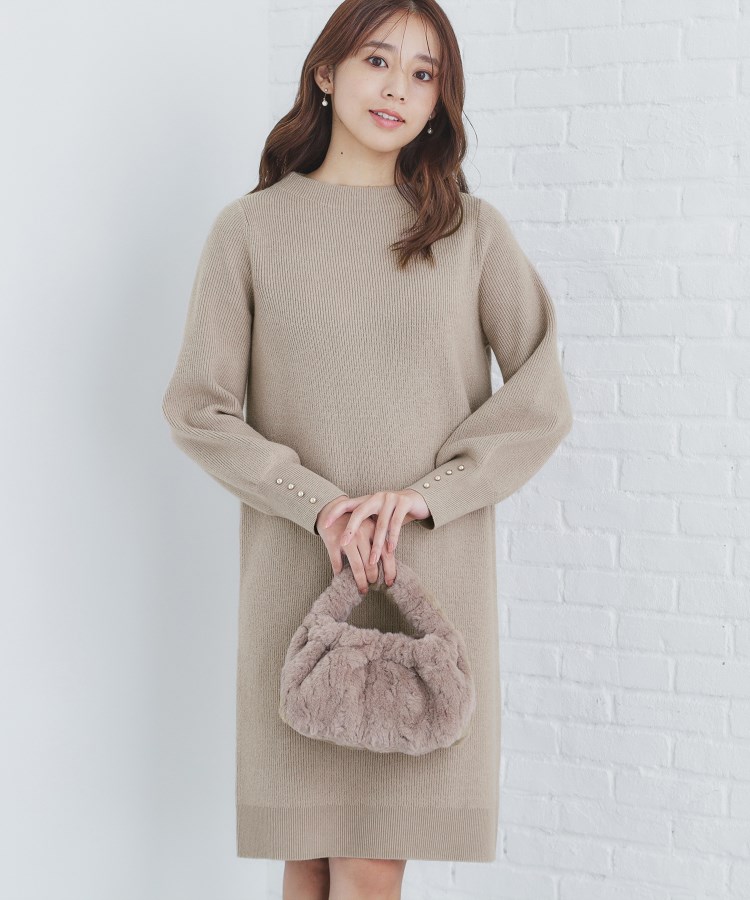 5color》ブローチ付き 畦編みニットワンピース【洗濯機洗い可 5color》ブローチ付き 畦編みニットワンピース【洗濯機洗い可