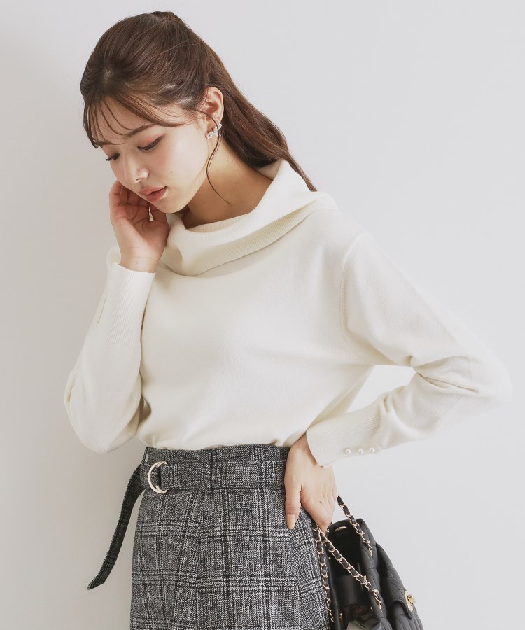 8color/XS-LLsize》パール調ボタン付きオフタートルニット【洗濯 8color/XS-LLsize》パール調ボタン付きオフタートルニット【洗濯