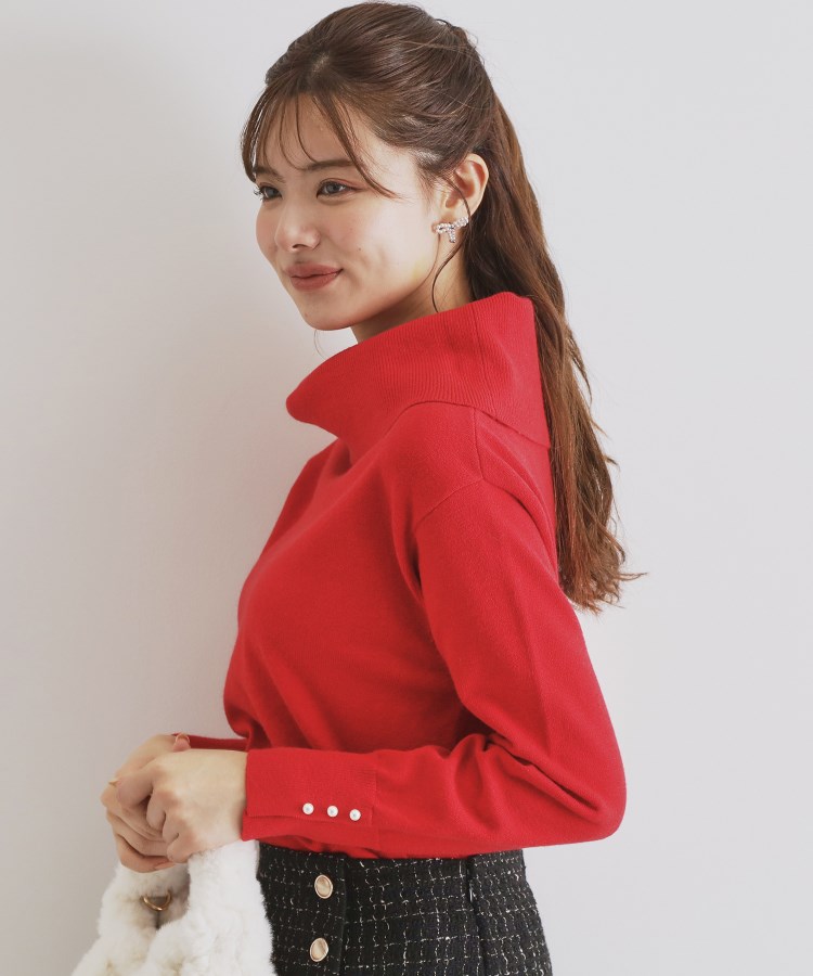 8color/XS-LLsize》パール調ボタン付きオフタートルニット【洗濯 8color/XS-LLsize》パール調ボタン付きオフタートルニット【洗濯