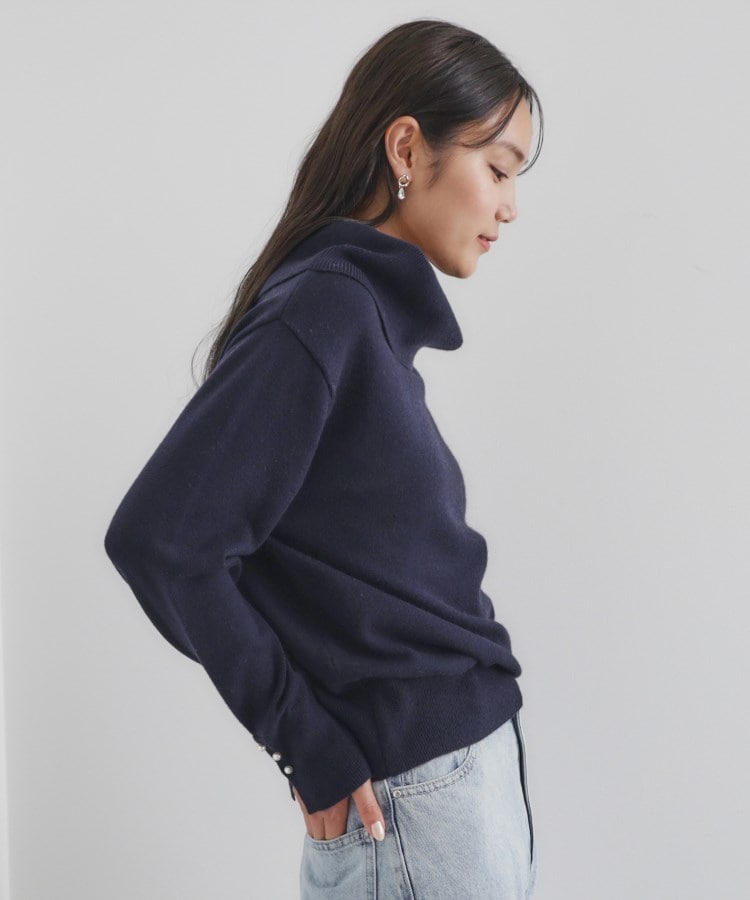 8color/XS-LLsize》パール調ボタン付きオフタートルニット【洗濯 8color/XS-LLsize》パール調ボタン付きオフタートルニット【洗濯