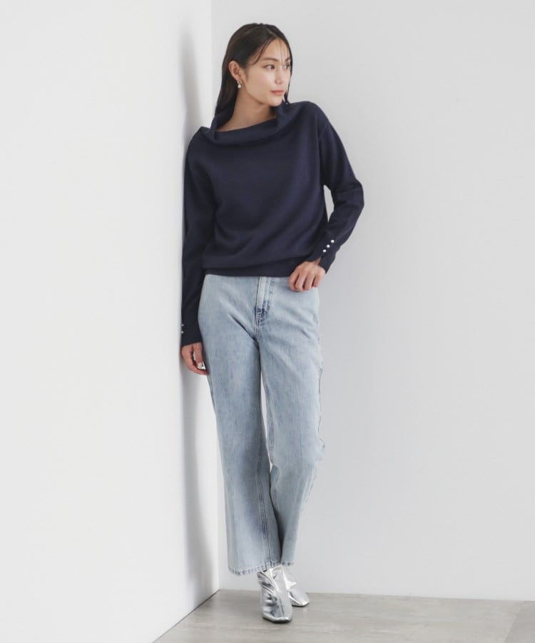 8color/XS-LLsize》パール調ボタン付きオフタートルニット【洗濯 8color/XS-LLsize》パール調ボタン付きオフタートルニット【洗濯