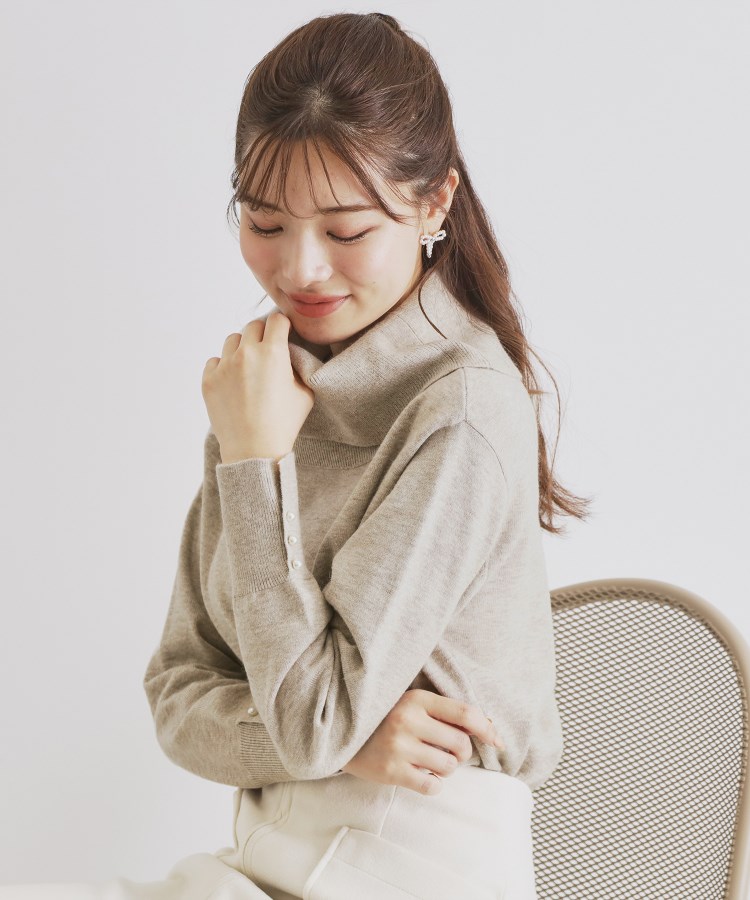 8color/XS-LLsize》パール調ボタン付きオフタートルニット【洗濯 8color/XS-LLsize》パール調ボタン付きオフタートルニット【洗濯